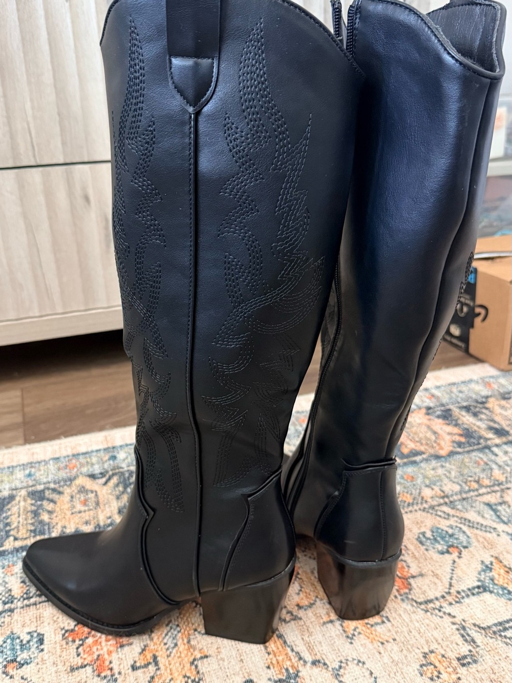 Dream Pairs Black Tall Western Heeled Boots - Picture 6 of 10